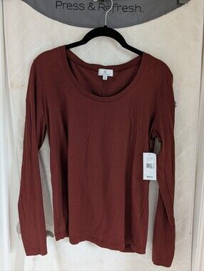 Ag Adriano Goldschmied Long-Sleeve Scoop Neck Top - Rust Brown